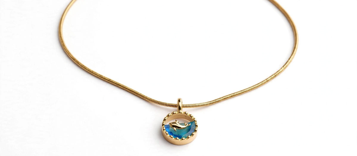 Dolphin Ocean Pendant Necklace - 22K Gold Plated Blue Crystal Chain for Girls | With 1 Year Guarantee MA STORE Dolphin Necklace - Ocean Blue Pendant Chain - 22K Gold Plated Minimal Necklace
