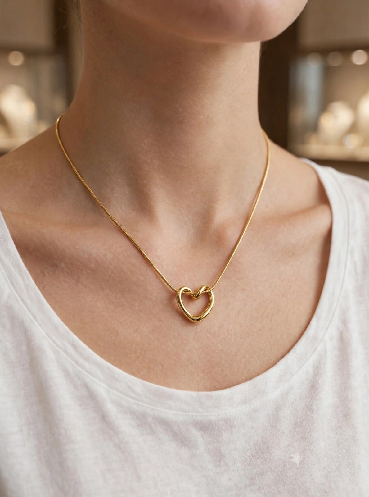 Knotted Heart Pendant Necklace - 22K Gold Plated Minimal Love Chain | With 1 Year Guarantee MA STORE Heart Necklace - Knotted Heart Chain - 22K Gold Plated Minimal Necklace for Girlfriend