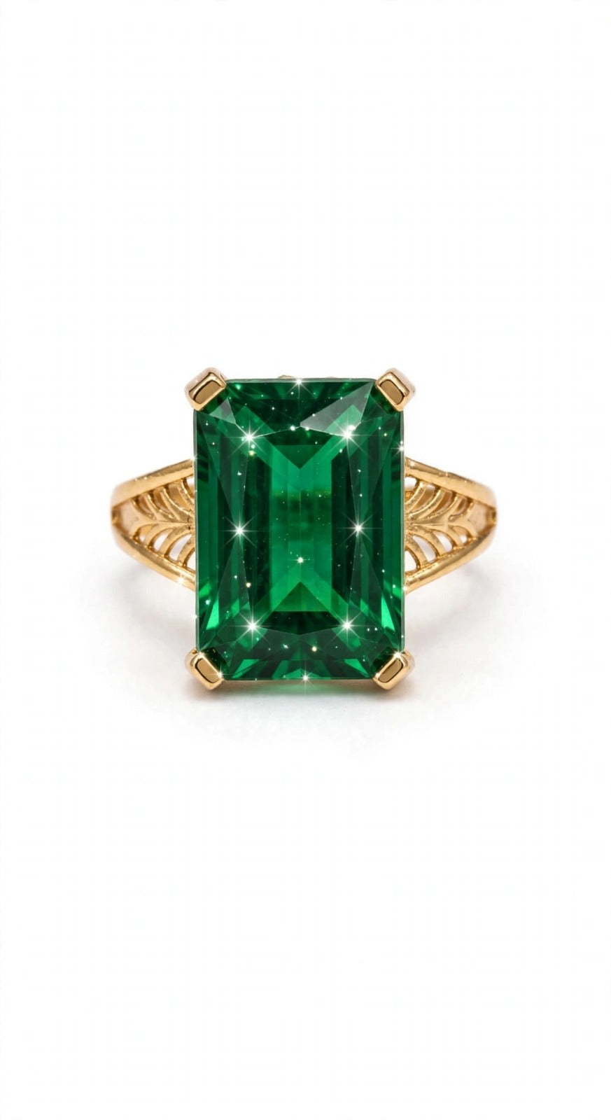 Emerald Green Rectangle Ring - 22K Gold Plated Big Stone Adjustable Ring | With 1 Year Guarantee MA STORE Green Stone Ring - Emerald Cut Panna Ring - 22K Gold Plated Cocktail Ring