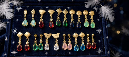 BUY 1 GET 1 FREE - Set of 10 Teardrop Earrings - 22K Gold Plated Small Drop Dangler Earrings Combo - Daily Wear Colorful Earrings for Women