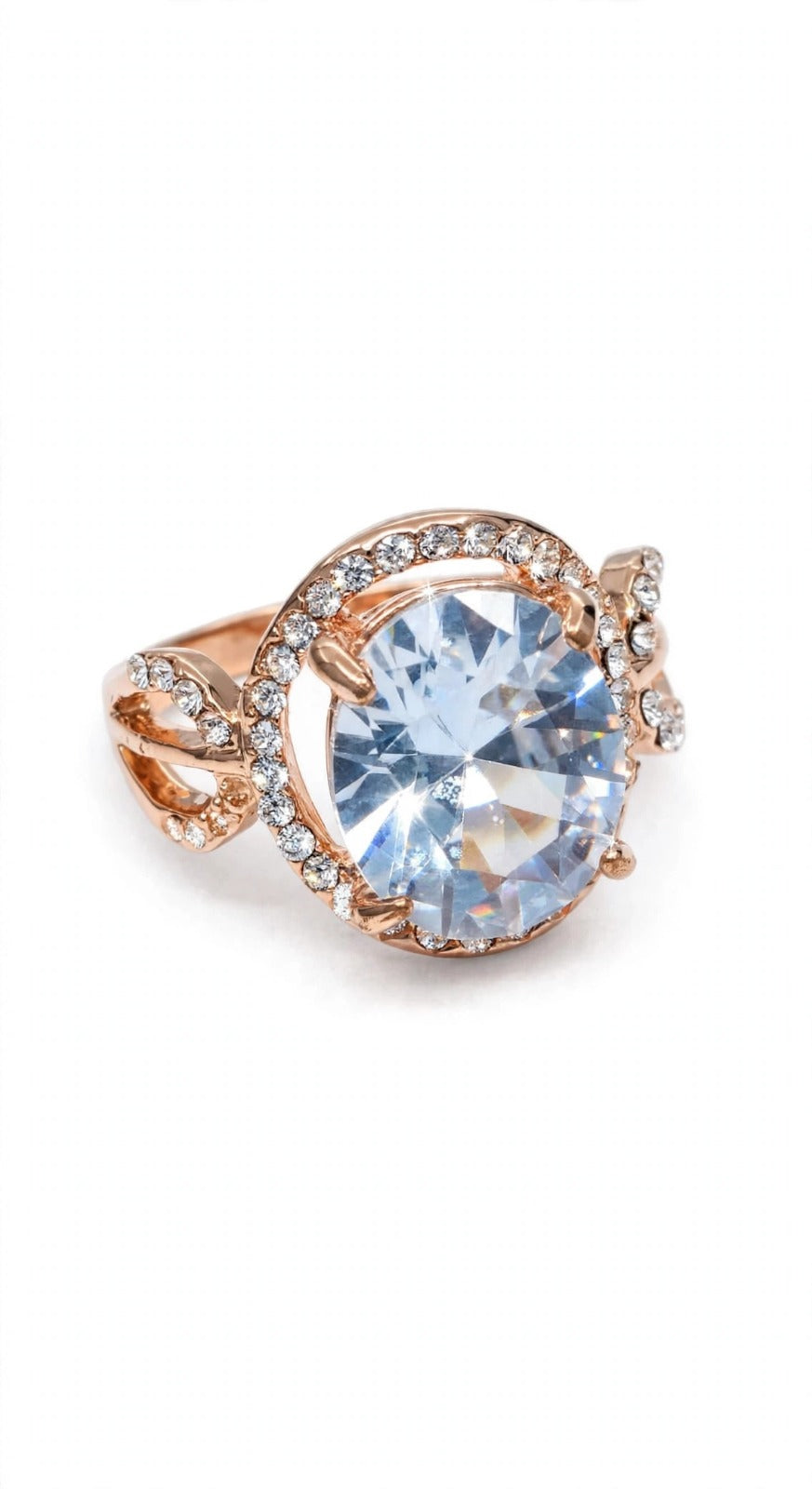 Round Diamond Halo Ring - Rose Gold Plated Adjustable Cocktail Ring with Big Stone | With 1 Year Guarantee MA STORE Diamond Ring - Rose Gold Ring - Adjustable Cocktail Ring for Women