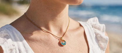 Dolphin Ocean Pendant Necklace - 22K Gold Plated Blue Crystal Chain for Girls | With 1 Year Guarantee MA STORE Dolphin Necklace - Ocean Blue Pendant Chain - 22K Gold Plated Minimal Necklace