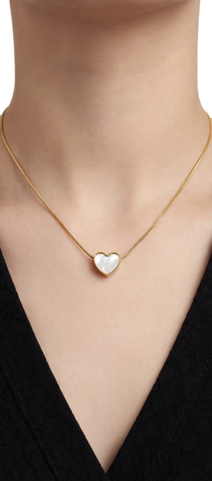 White Heart Shell Necklace - 22K Gold Plated Mother of Pearl Heart Chain | With 1 Year Guarantee MA STORE White Heart Necklace - MOP Heart Chain - 22K Gold Plated Minimal Necklace