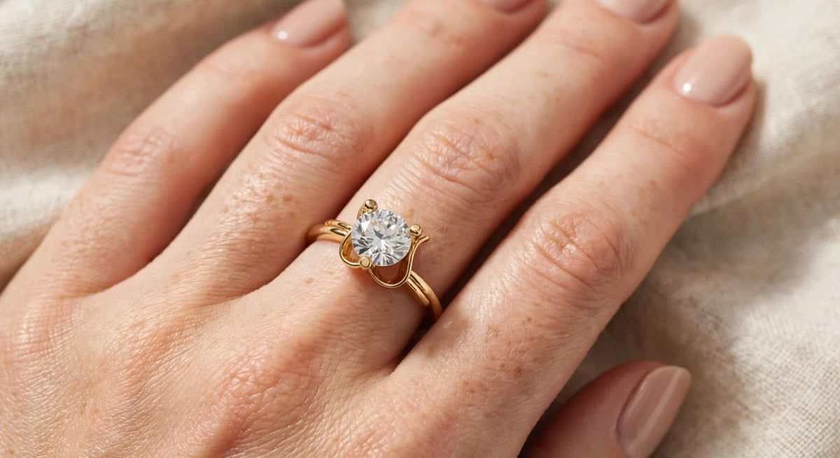 Single Stone Solitaire Ring - 22K Gold Plated Adjustable Ring with Big Diamond | With 1 Year Guarantee MA STORE Solitaire Ring - Single Stone Ring for Girls - 22K Gold Plated Diamond Ring