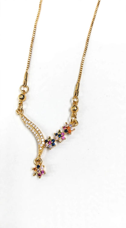 Korean Necklace, Rainbow Necklace, Flower Necklace, V-Necklace, Party Wear Chain
