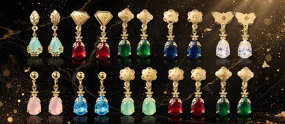 BUY 1 GET 1 FREE - Set of 10 Teardrop Earrings - 22K Gold Plated Small Drop Dangler Earrings Combo - Daily Wear Colorful Earrings for Women