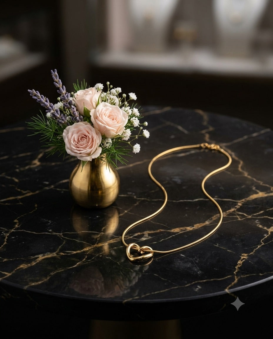 Knotted Heart Pendant Necklace - 22K Gold Plated Minimal Love Chain | With 1 Year Guarantee MA STORE Heart Necklace - Knotted Heart Chain - 22K Gold Plated Minimal Necklace for Girlfriend