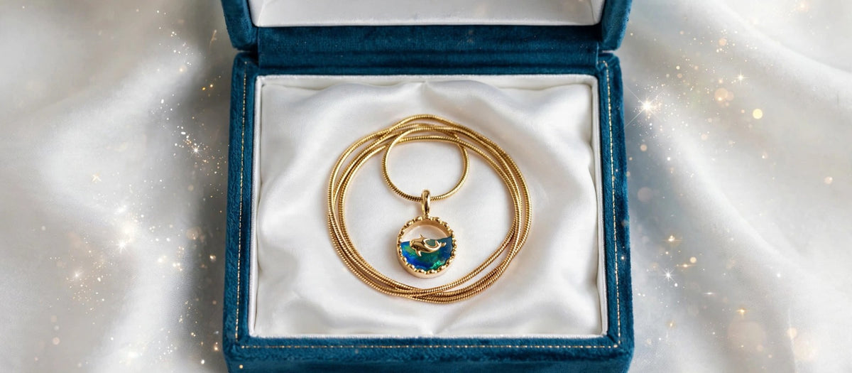 Dolphin Ocean Pendant Necklace - 22K Gold Plated Blue Crystal Chain for Girls | With 1 Year Guarantee MA STORE Dolphin Necklace - Ocean Blue Pendant Chain - 22K Gold Plated Minimal Necklace