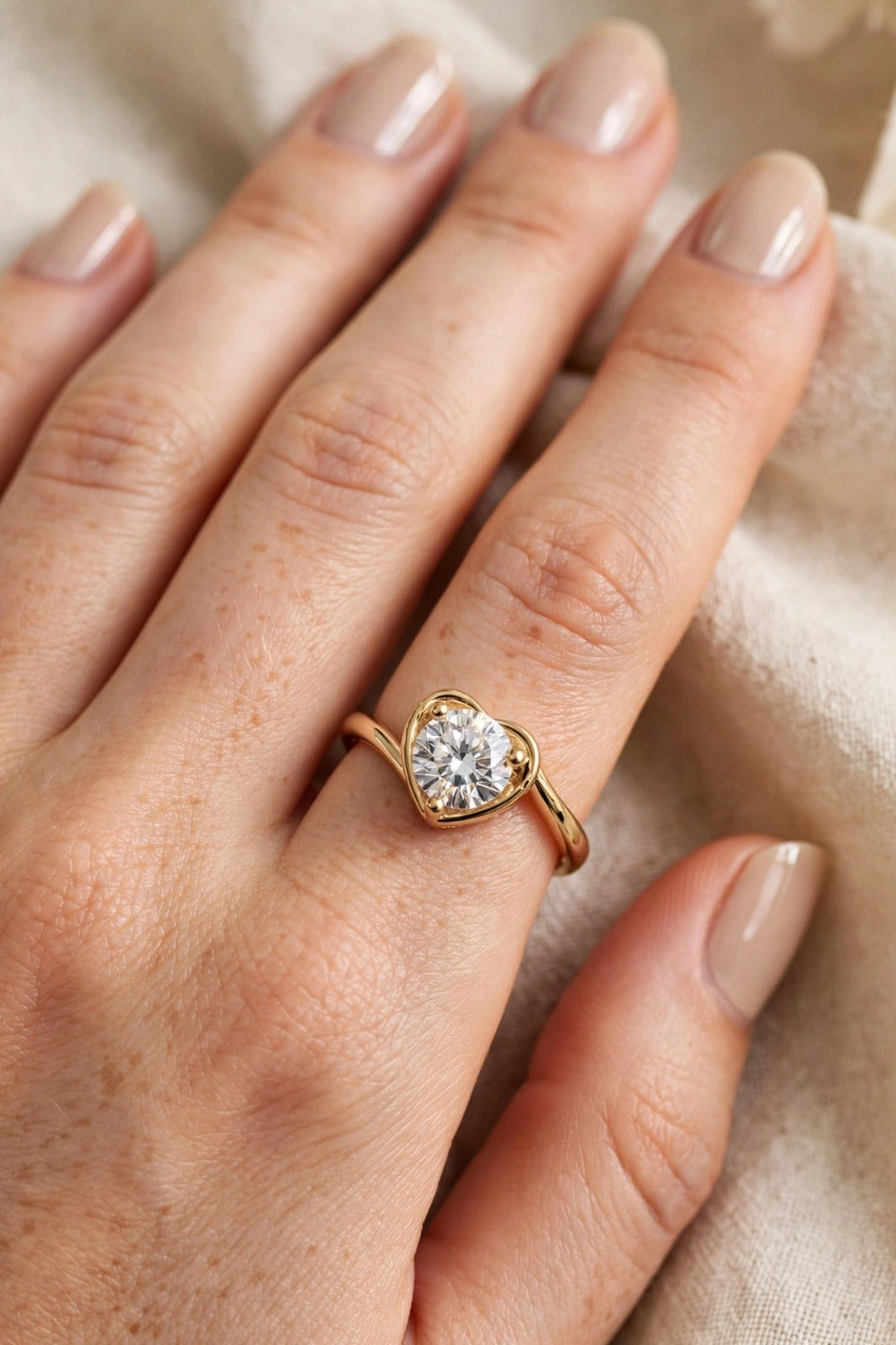 Heart Diamond Ring - 22K Gold Plated Adjustable Heart Shape Solitaire Ring | With 1 Year Guarantee MA STORE Heart Ring - Heart Shape Diamond Ring for Girls - 22K Gold Plated Adjustable