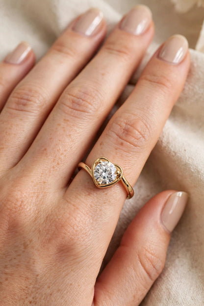 Heart Diamond Ring - 22K Gold Plated Adjustable Heart Shape Solitaire Ring | With 1 Year Guarantee MA STORE Heart Ring - Heart Shape Diamond Ring for Girls - 22K Gold Plated Adjustable
