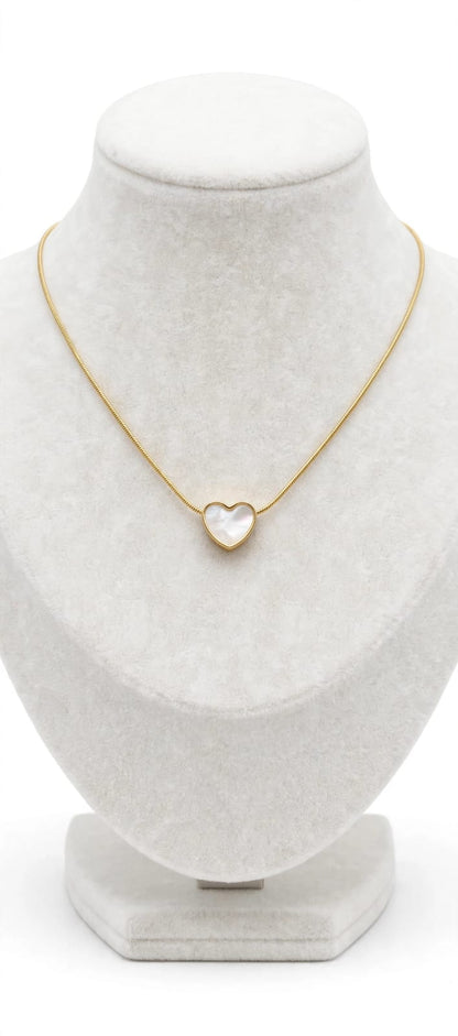 White Heart Shell Necklace - 22K Gold Plated Mother of Pearl Heart Chain | With 1 Year Guarantee MA STORE White Heart Necklace - MOP Heart Chain - 22K Gold Plated Minimal Necklace