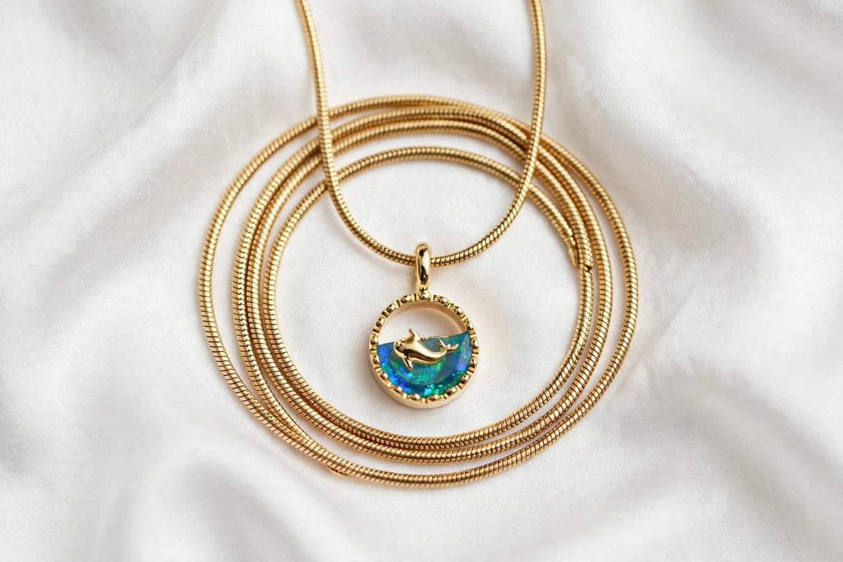 Dolphin Ocean Pendant Necklace - 22K Gold Plated Blue Crystal Chain for Girls | With 1 Year Guarantee MA STORE Dolphin Necklace - Ocean Blue Pendant Chain - 22K Gold Plated Minimal Necklace