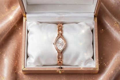 Rose Gold Chain Watch for Women - Eye Shape Marquise Dial Bracelet Watch with AD Stones | Fashion Quartz Watch | With 1 Year Guarantee