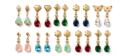 BUY 1 GET 1 FREE - Set of 10 Teardrop Earrings - 22K Gold Plated Small Drop Dangler Earrings Combo - Daily Wear Colorful Earrings for Women
