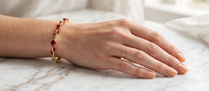 Ruby Red Crystal Vine Bracelet - 22K Gold Plated Floral Bracelet | 1 Year Guarantee. MA STORE Red Stone Leaf Bracelet for Women - Ruby Floral Vine Bracelet 22K Gold Plated