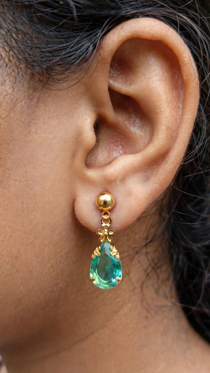 Combo of 2 - Clear White & Teal Green Teardrop Earrings - 22K Gold Plated Dangler Earrings - Butterfly Top Daily Wear Earrings