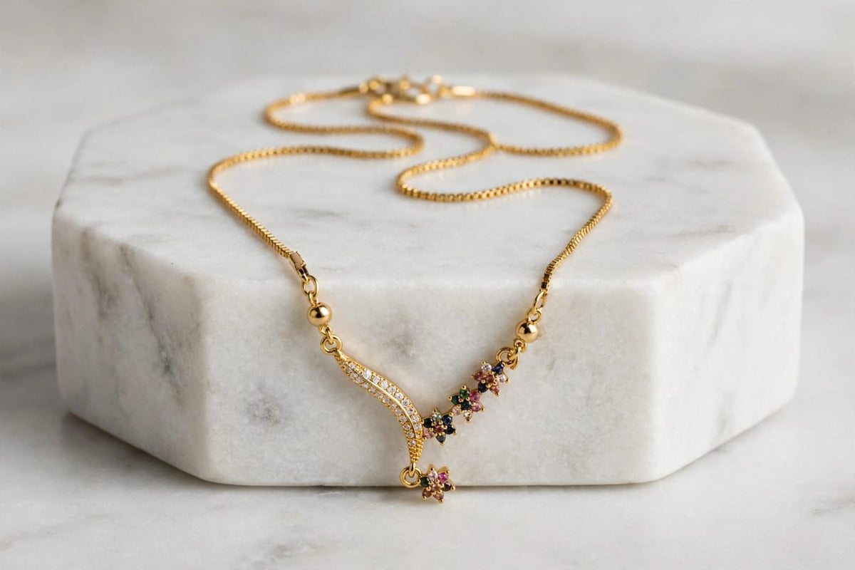 Korean Necklace, Rainbow Necklace, Flower Necklace, V-Necklace, Party Wear Chain