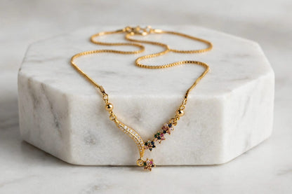 Korean Necklace, Rainbow Necklace, Flower Necklace, V-Necklace, Party Wear Chain