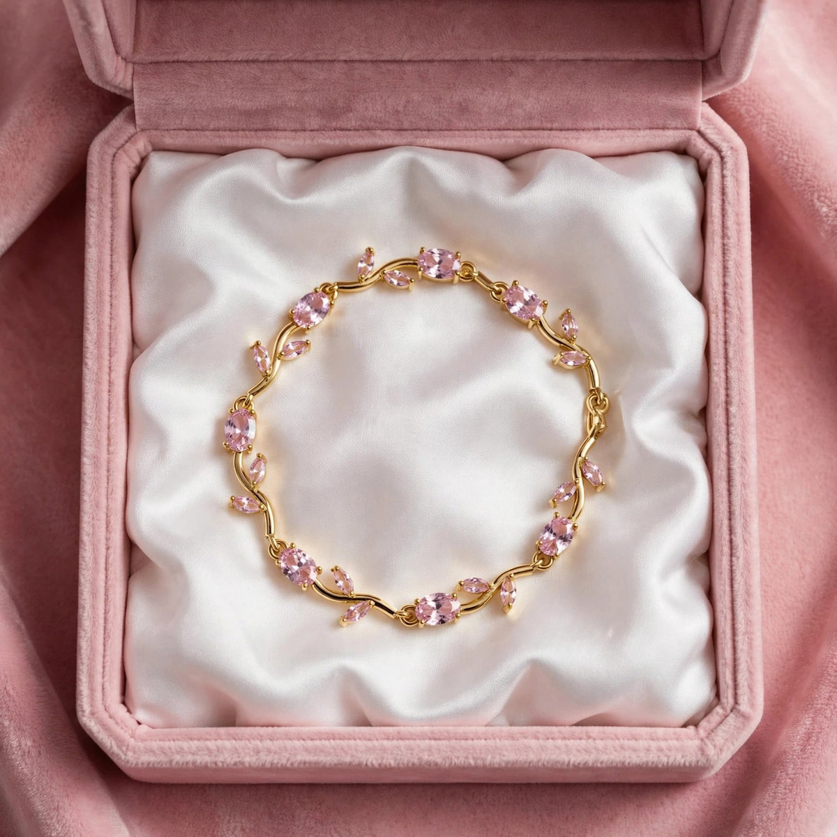 Evara Pink Crystal Vine Bracelet - 22K Gold Plated Floral Bracelet | Anti-Tarnish With 1 Year Guarantee
