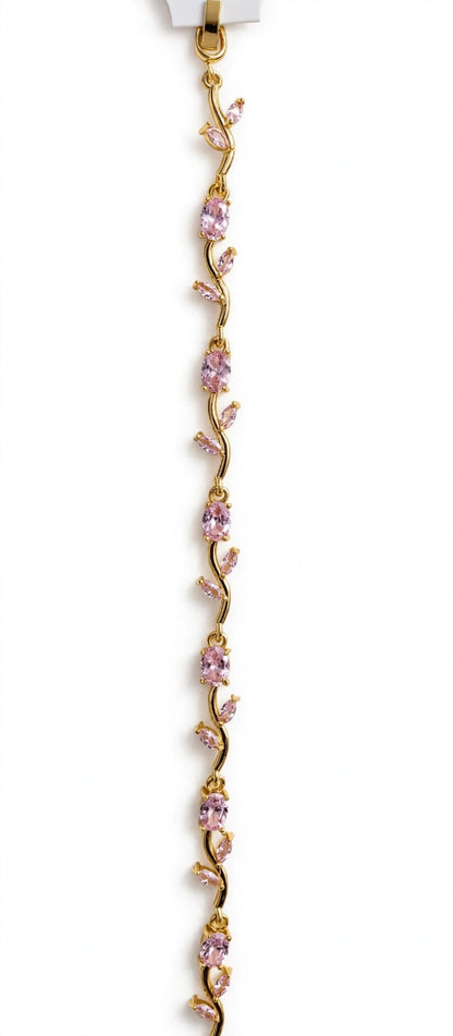 Evara Pink Crystal Vine Bracelet - 22K Gold Plated Floral Bracelet | Anti-Tarnish With 1 Year Guarantee