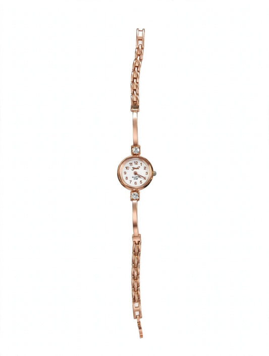 Rose Gold Small Round Dial Chain Watch for Women - Sleek Bracelet Watch with Number Dial | Fashion Quartz Watch | With 1 Year Guarantee