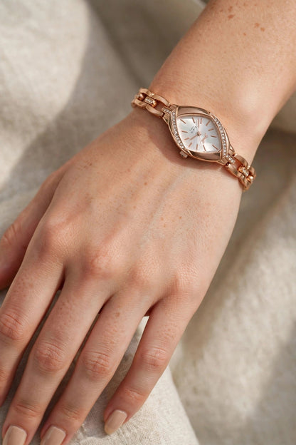 Rose Gold Chain Watch for Women - Eye Shape Marquise Dial Bracelet Watch with AD Stones | Fashion Quartz Watch | With 1 Year Guarantee