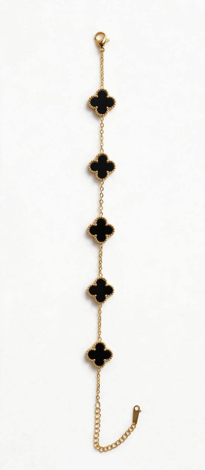 Black Clover Bracelet for Women - 5 Motif Van Flower Bracelet - 22K Gold Plated Black Four Leaf Clover Bracelet | Premium Quality | With 1 Year Guarantee MA STORE Black Clover Bracelet - 5 Flower Bracelet - Four Leaf Bracelet for Women - Anti Tarnish