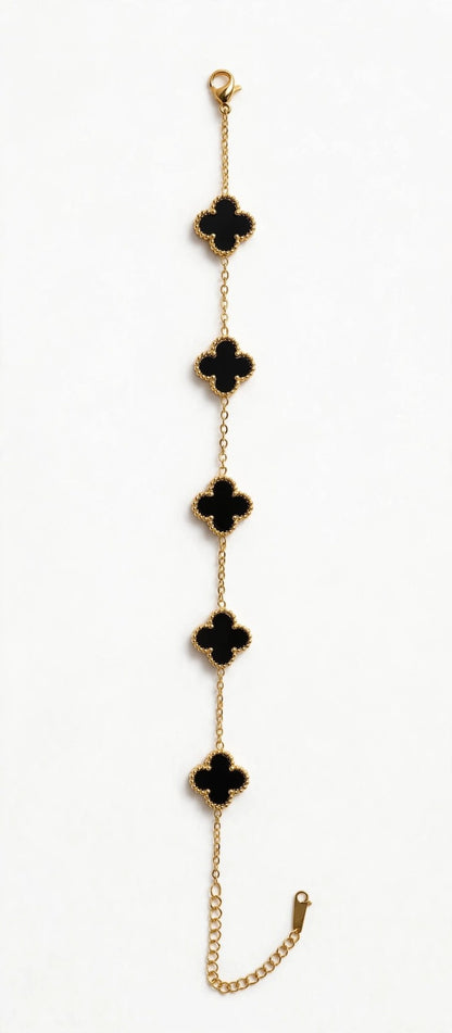 Black Clover Bracelet for Women - 5 Motif Van Flower Bracelet - 22K Gold Plated Black Four Leaf Clover Bracelet | Premium Quality | With 1 Year Guarantee MA STORE Black Clover Bracelet - 5 Flower Bracelet - Four Leaf Bracelet for Women - Anti Tarnish