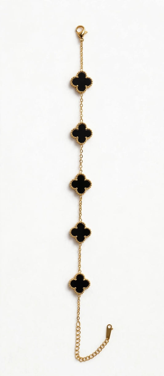 Black Clover Bracelet for Women - 5 Motif Van Flower Bracelet - 22K Gold Plated Black Four Leaf Clover Bracelet | Premium Quality | With 1 Year Guarantee MA STORE Black Clover Bracelet - 5 Flower Bracelet - Four Leaf Bracelet for Women - Anti Tarnish
