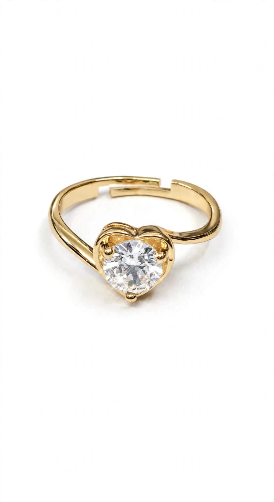 Heart Diamond Ring - 22K Gold Plated Adjustable Heart Shape Solitaire Ring | With 1 Year Guarantee MA STORE Heart Ring - Heart Shape Diamond Ring for Girls - 22K Gold Plated Adjustable