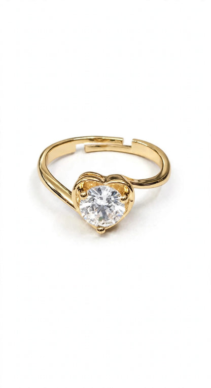 Heart Diamond Ring - 22K Gold Plated Adjustable Heart Shape Solitaire Ring | With 1 Year Guarantee MA STORE Heart Ring - Heart Shape Diamond Ring for Girls - 22K Gold Plated Adjustable