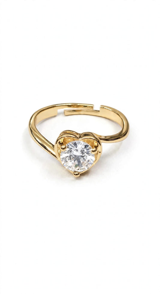 Heart Diamond Ring - 22K Gold Plated Adjustable Heart Shape Solitaire Ring | With 1 Year Guarantee MA STORE Heart Ring - Heart Shape Diamond Ring for Girls - 22K Gold Plated Adjustable
