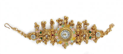 Rajwadi Bajuband Watch - 22K Gold Plated Antique Bajubandh / Armlet with Watch | Meena Work Bridal Bajuband | With 1 Year Guarantee