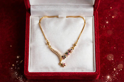 Korean Necklace, Rainbow Necklace, Flower Necklace, V-Necklace, Party Wear Chain