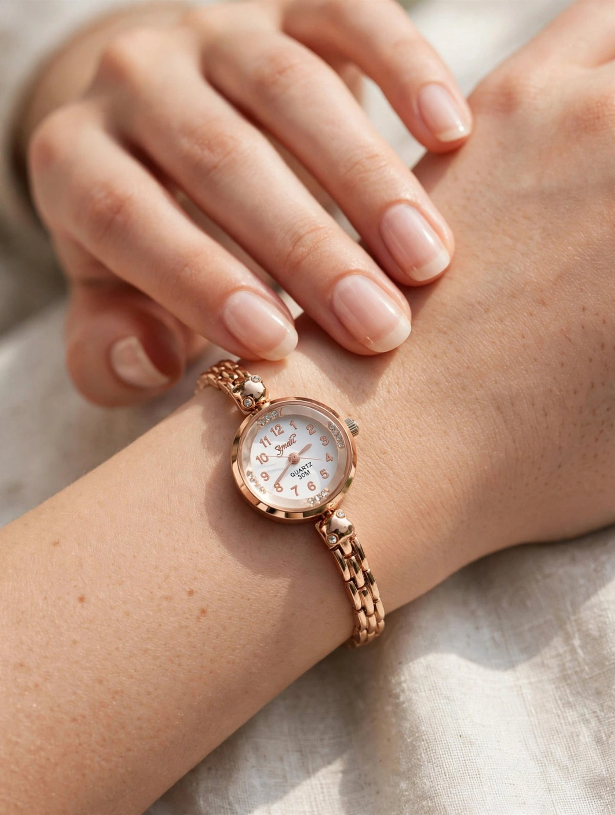 Rose Gold Small Round Dial Chain Watch for Women - Sleek Bracelet Watch with Number Dial | Fashion Quartz Watch | With 1 Year Guarantee