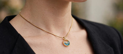 Dolphin Ocean Pendant Necklace - 22K Gold Plated Blue Crystal Chain for Girls | With 1 Year Guarantee MA STORE Dolphin Necklace - Ocean Blue Pendant Chain - 22K Gold Plated Minimal Necklace