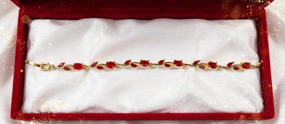 Ruby Red Crystal Vine Bracelet - 22K Gold Plated Floral Bracelet | 1 Year Guarantee. MA STORE Red Stone Leaf Bracelet for Women - Ruby Floral Vine Bracelet 22K Gold Plated