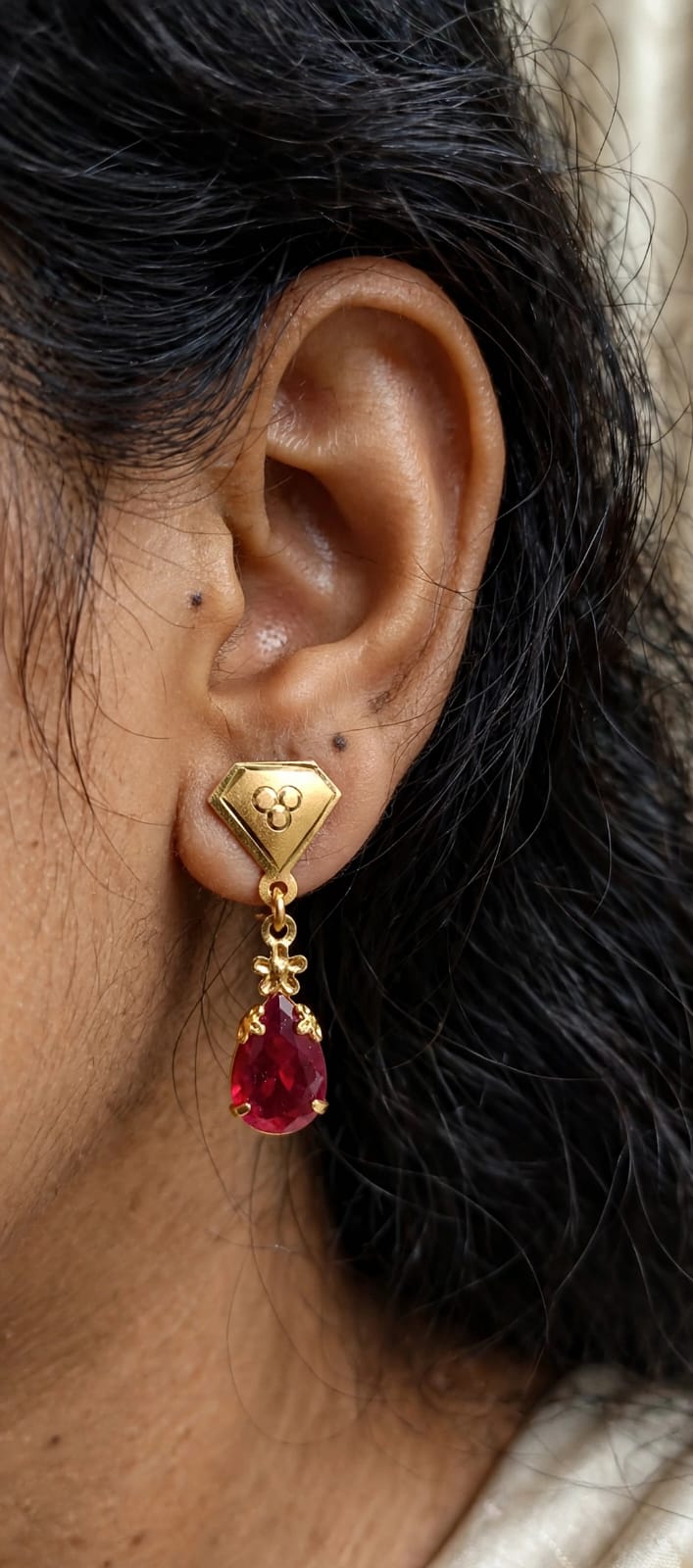 Combo of 2 - Mint Green & Ruby Red Teardrop Earrings - 22K Gold Plated Dangler Earrings for Women - Daily Wear Small Earrings