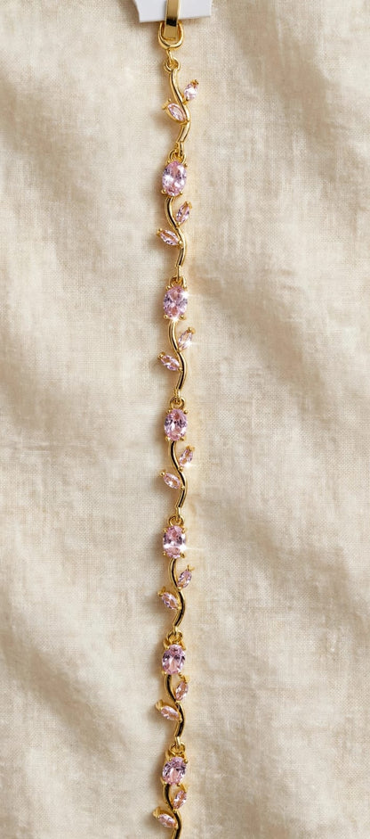Evara Pink Crystal Vine Bracelet - 22K Gold Plated Floral Bracelet | Anti-Tarnish With 1 Year Guarantee