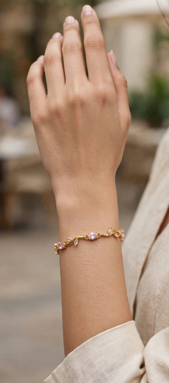 Evara Pink Crystal Vine Bracelet - 22K Gold Plated Floral Bracelet | Anti-Tarnish With 1 Year Guarantee