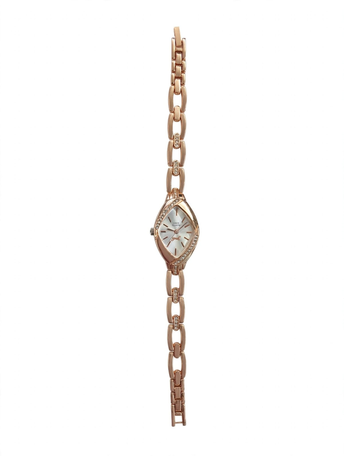 Rose Gold Chain Watch for Women - Eye Shape Marquise Dial Bracelet Watch with AD Stones | Fashion Quartz Watch | With 1 Year Guarantee