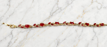 Ruby Red Crystal Vine Bracelet - 22K Gold Plated Floral Bracelet | 1 Year Guarantee. MA STORE Red Stone Leaf Bracelet for Women - Ruby Floral Vine Bracelet 22K Gold Plated