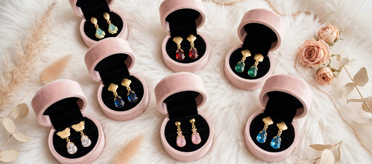BUY 1 GET 1 FREE - Set of 10 Teardrop Earrings - 22K Gold Plated Small Drop Dangler Earrings Combo - Daily Wear Colorful Earrings for Women