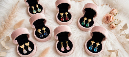 BUY 1 GET 1 FREE - Set of 10 Teardrop Earrings - 22K Gold Plated Small Drop Dangler Earrings Combo - Daily Wear Colorful Earrings for Women