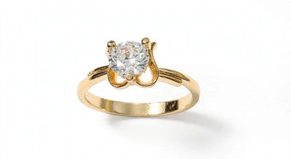 Single Stone Solitaire Ring - 22K Gold Plated Adjustable Ring with Big Diamond | With 1 Year Guarantee MA STORE Solitaire Ring - Single Stone Ring for Girls - 22K Gold Plated Diamond Ring