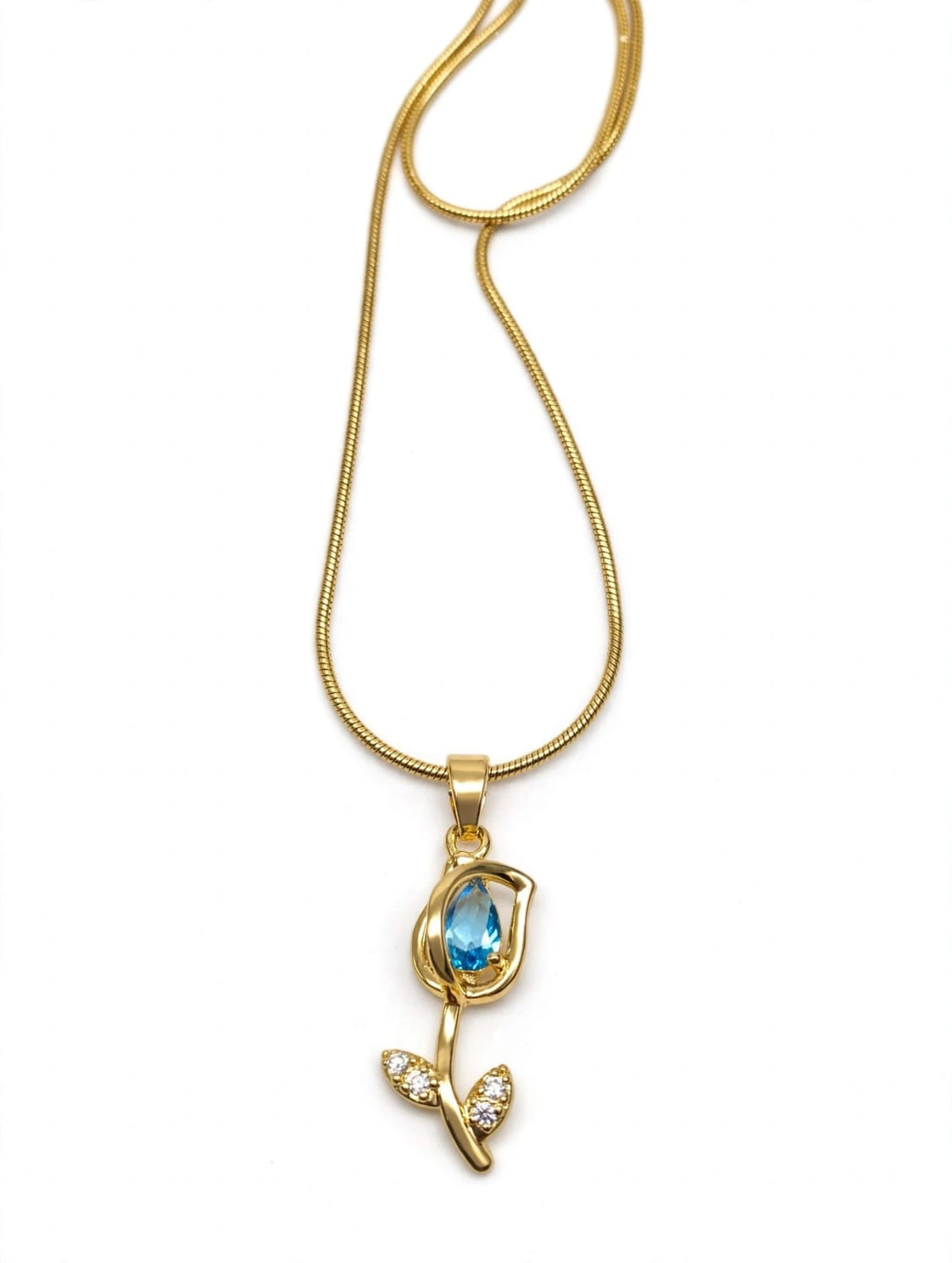 Blue Tulip Rose Pendant Necklace - 22K Gold Plated Korean Chain with Blue Stone | With 1 Year Guarantee MA STORE Blue Tulip Necklace - Rose Pendant Chain - 22K Gold Plated Korean Necklace for Girls