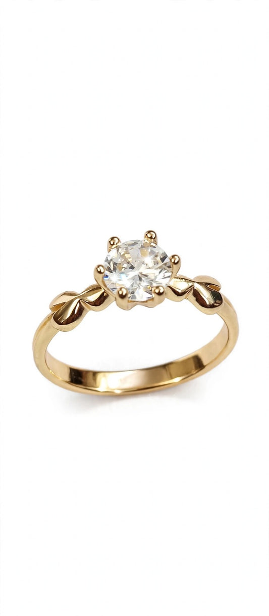 Heart Solitaire Ring - 22K Gold Plated Small Diamond Ring with Hearts Band | With 1 Year Guarantee MA STORE Heart Ring - Solitaire Heart Band Ring - 22K Gold Plated Daily Wear Ring